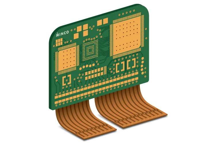 A rigid-flex PCB showing the flexible and rigid sections of the circuit board.