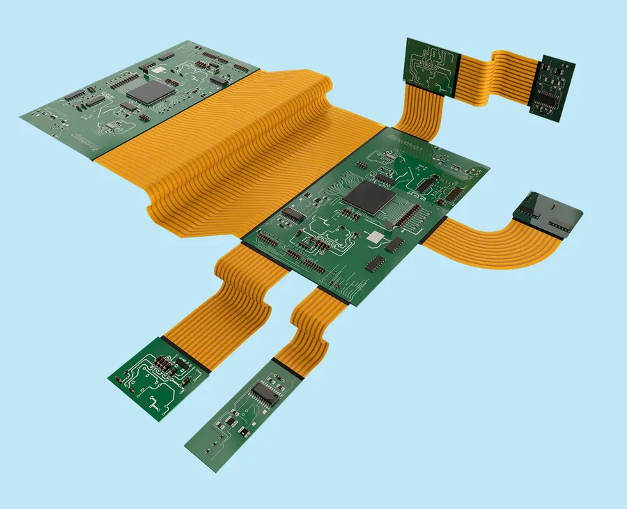 Various types of connectors used with rigid-flex PCBs.