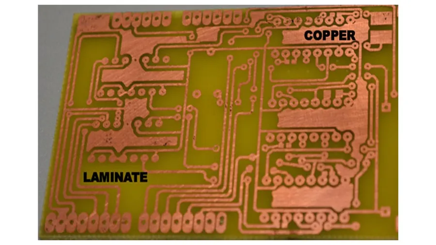 A close-up image of a copper-clad PCB.