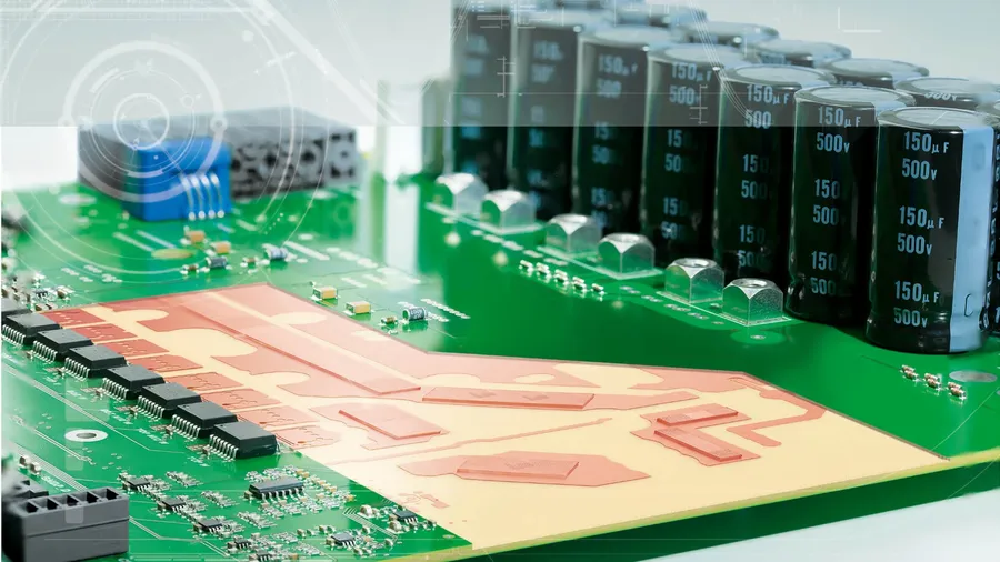 A heavy copper PCB designed for high current applications.