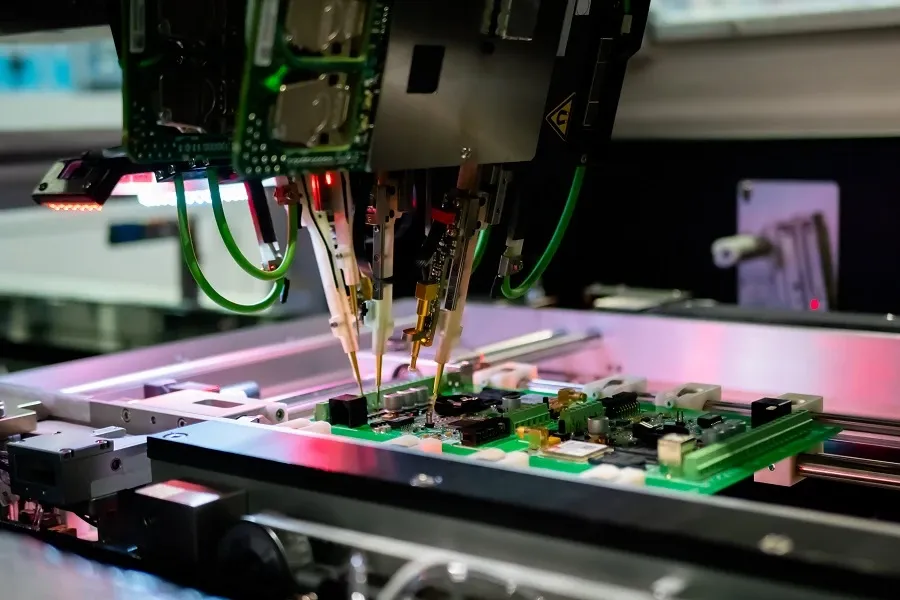 A PCB undergoing assembly and testing.