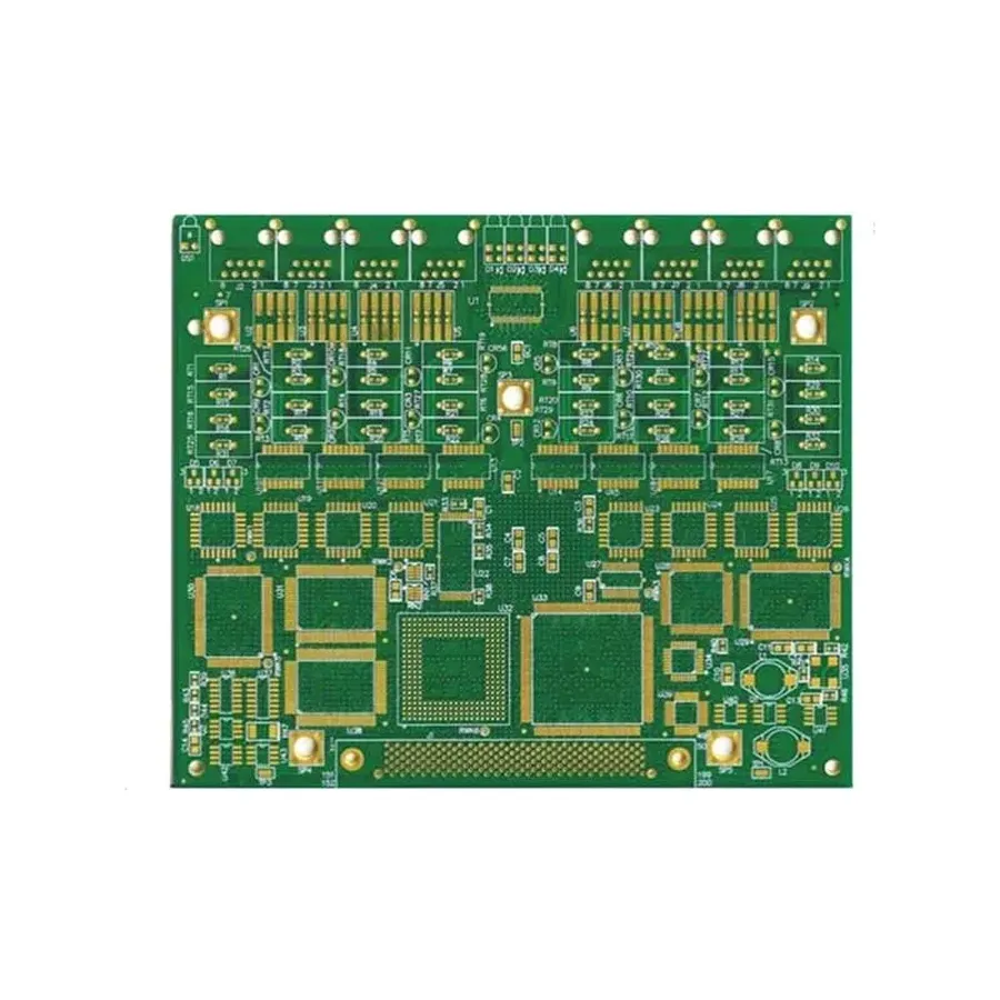 A close-up view of a multilayer printed circuit board.