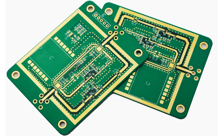 A custom designed PCB with unique layout and components.