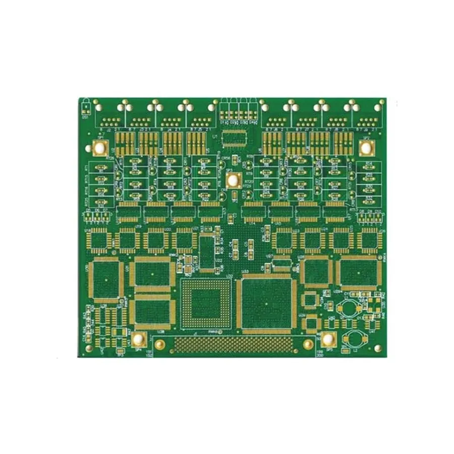 A close-up of a multilayer PCB showing its layered structure.