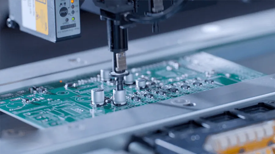 A printed circuit board with surface mount components.