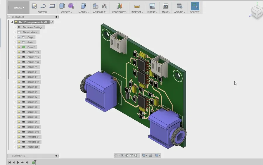 A screenshot of a PCB design software interface showing a circuit board layout.