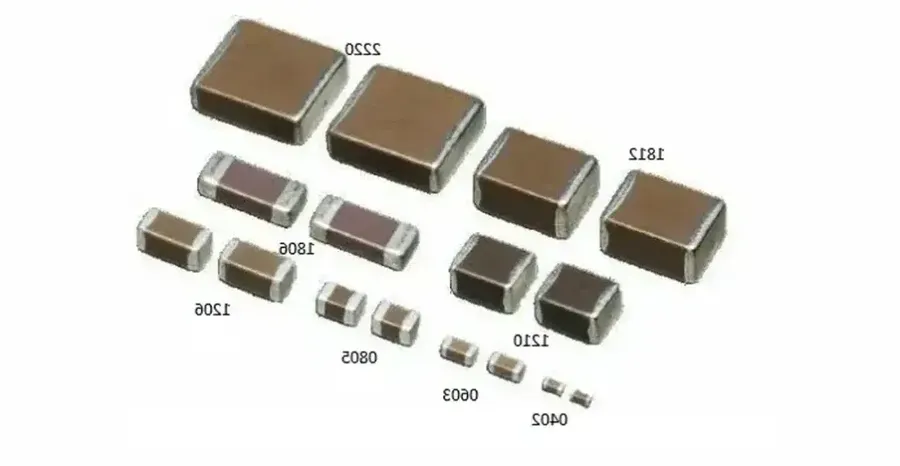 A ruler showing different SMD capacitor sizes.