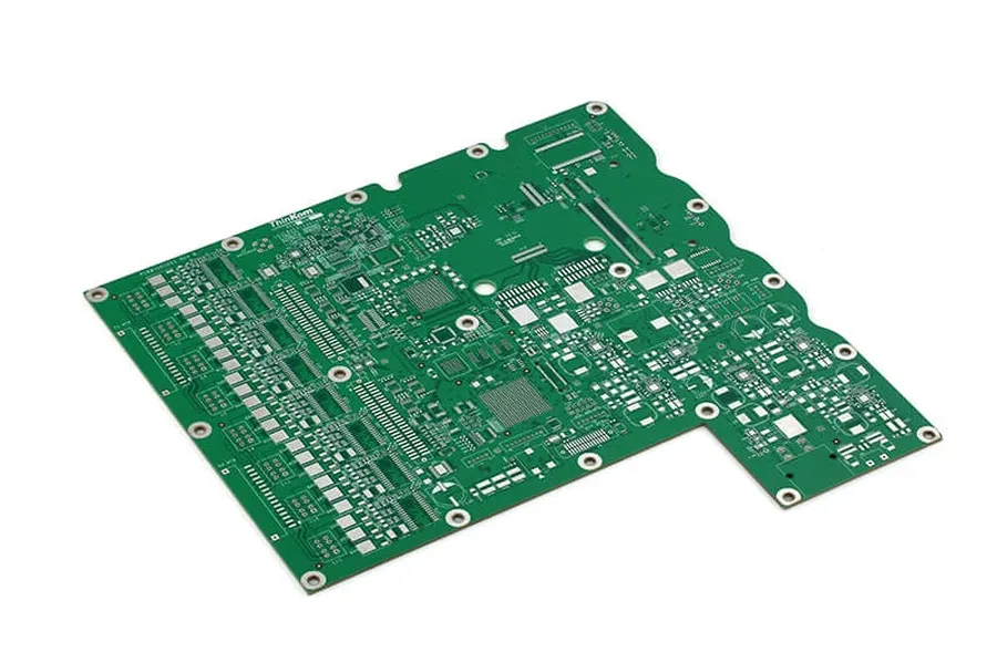 A typical rigid PCB with various components.