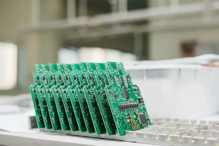A close-up of a PCB prototype being quickly assembled.