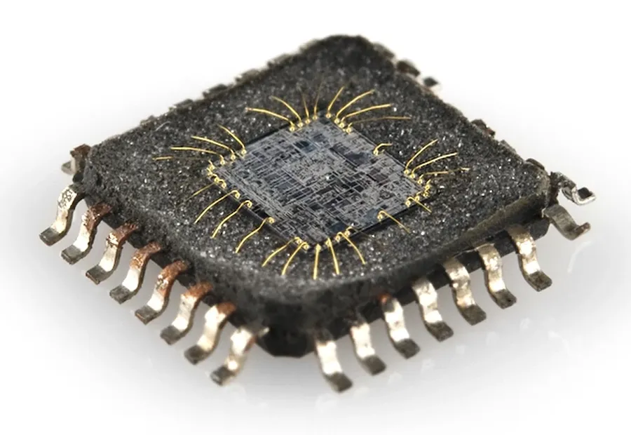 A close-up view of an integrated circuit.