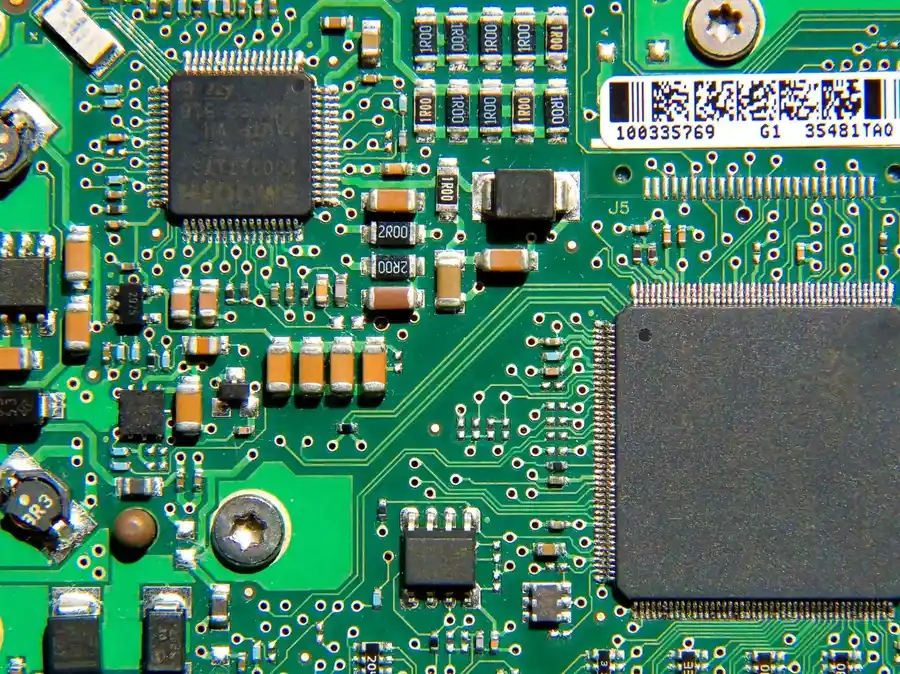 A close up view of a manufactured PCB board.