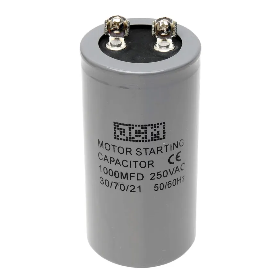 An AC motor with a dual run capacitor connected.