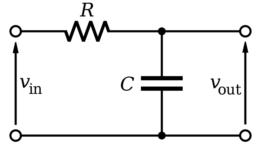 A photo of a circuit board with several RC filters used in an electronic application.