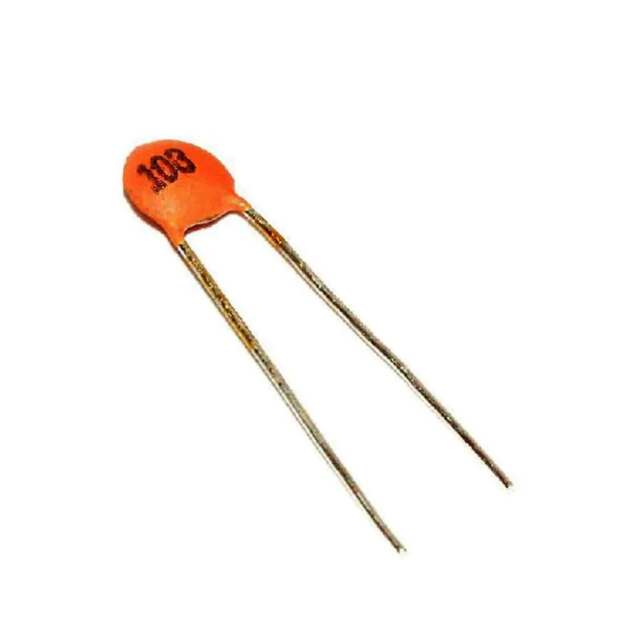A 10nF capacitor connected in a simple electronic circuit.