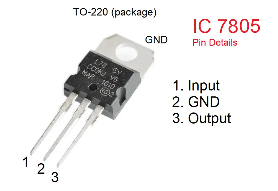 A diagram showing the pinout configuration of an LM7805.