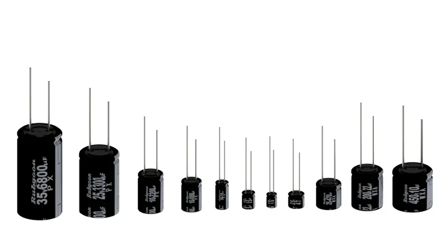 Close up of the markings and label on a Rubycon capacitor.