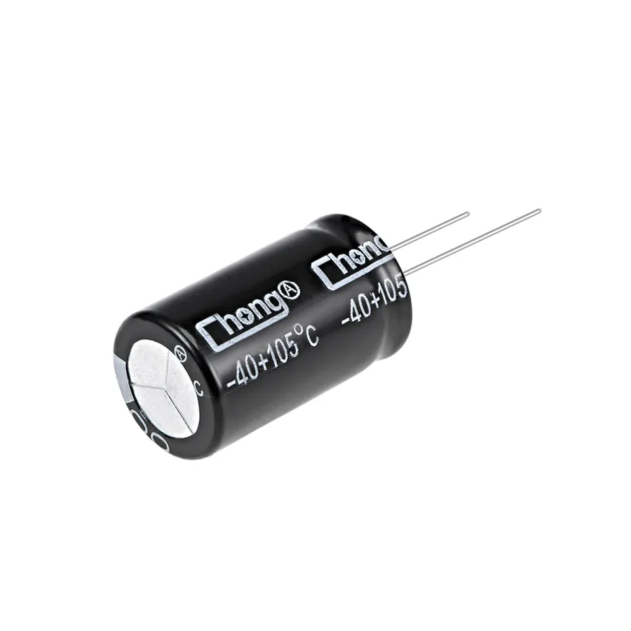 Various types of aluminum electrolytic capacitors.