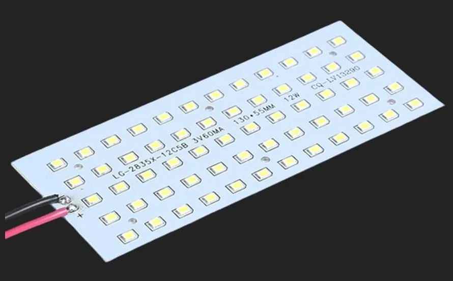 A close-up of an aluminum LED PCB, highlighting its metallic base.