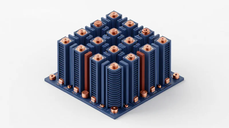 3D isometric view of a thermal via array in a PCB