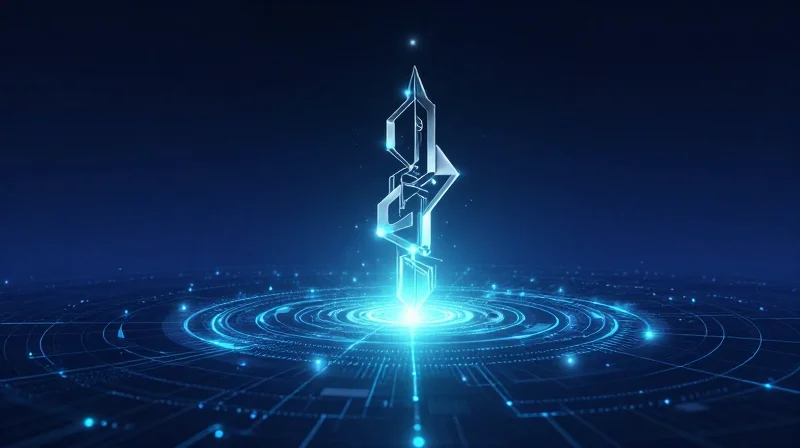 An abstract conceptual art piece showing a breakthrough in technology with glowing light particles forming complex structures.