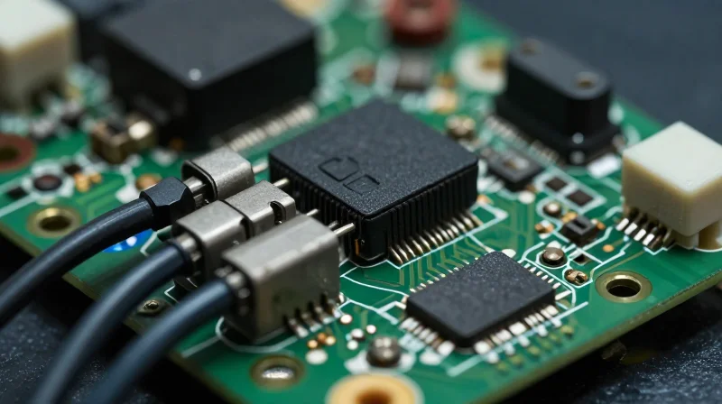 The Current Landscape: Rigid-Flex Limitations A close-up view of a complex, bulky rigid-flex circuit board assembly showing mechanical constraints.