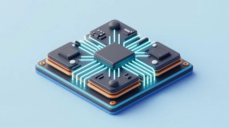 Optimizing Circuit Density for Compact Access Modules Isometric view of high-density circuit modules with glowing connectivity nodes.