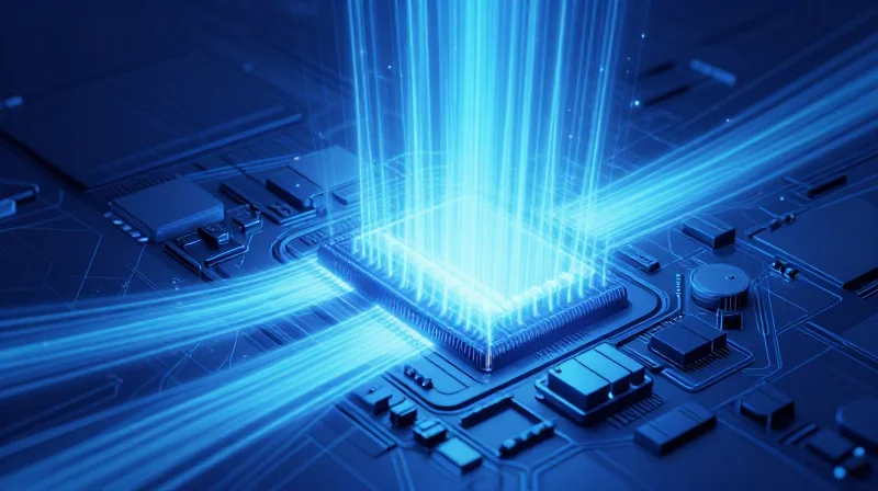 A visual concept showing heat dissipation paths on a circuit board surface.