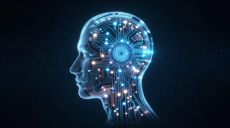 Conceptual illustration of an AI brain integrated into a high-density circuit structure