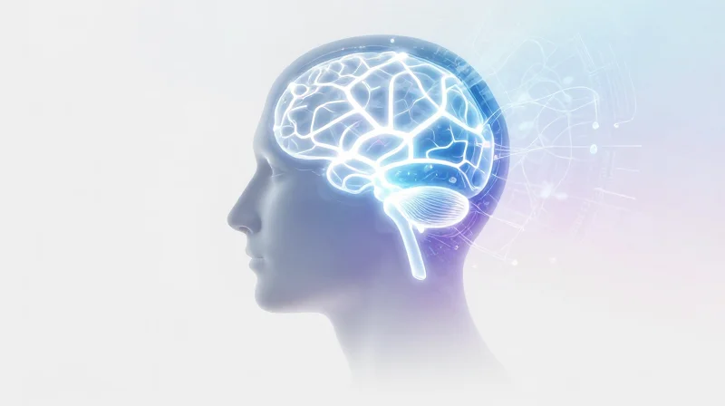 Future Outlook: AI-Driven Insights and Predictive Analytics Conceptual 3D art showing a human brain silhouette merging with digital analytical nodes.
