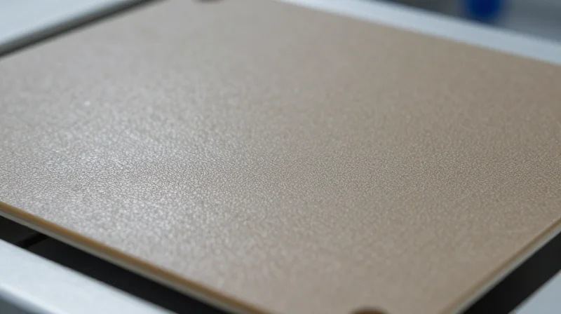 Close-up macro shot of a high-tech printed circuit board surface showing advanced composite materials and reinforced insulation layers