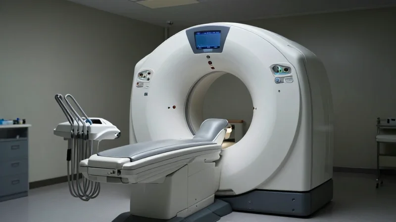 The Real Cost of Equipment Downtime in Dental Practices A dental imaging room with the equipment powered off in a dimly lit office, highlighting the negative impact of clinical downtime.