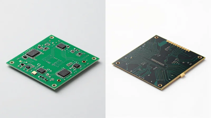 Side by side visual comparison of rigid-flex and micro-flexible circuit boards.