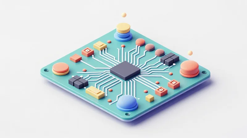 Isometric 3D representation of an optimized electronic circuit board design process