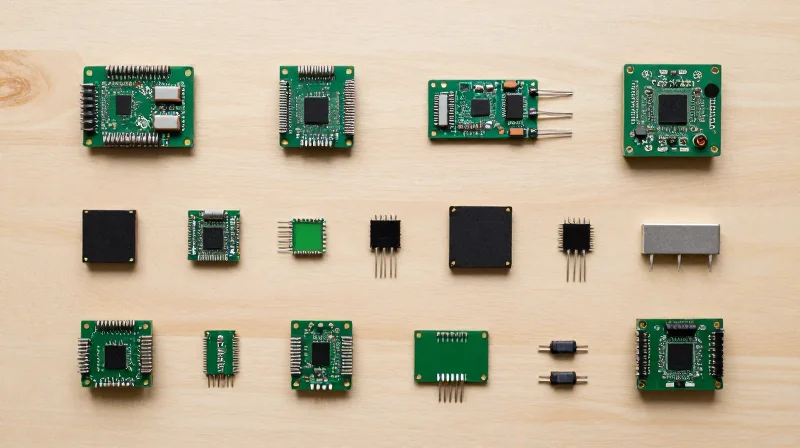 Organized collection of electronic components arranged in a neat pattern