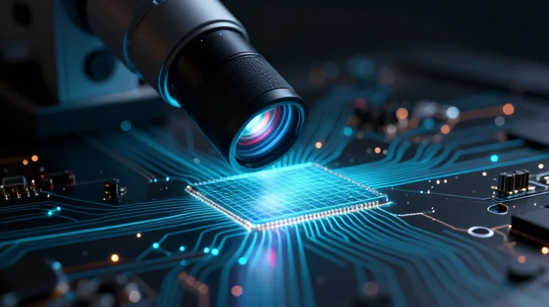 Abstract representation of high-tech automated optical inspection technology