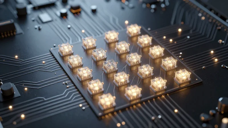 Conceptual 3D visualization of thermal sensing nodes on a circuit board
