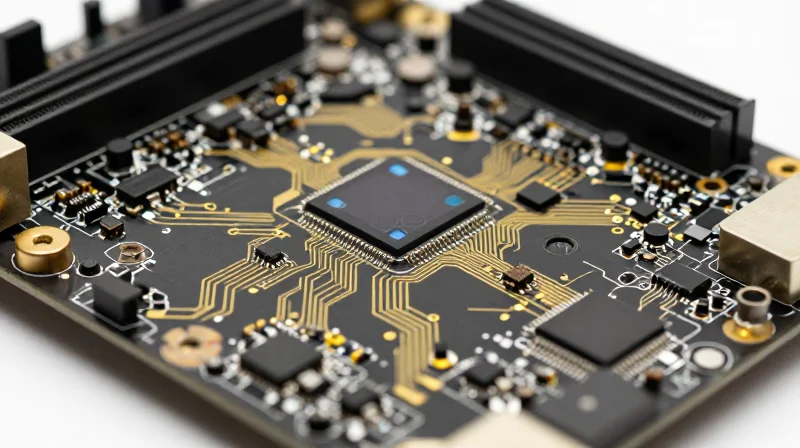 A modern, advanced robotic motherboard featuring high-speed circuitry and integrated optical sensors