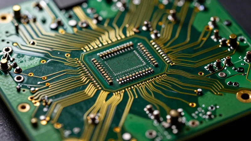 The Evolution of PCB Density: Why HDI is the New Standard A close-up of a high-density interconnect PCB showing complex micro-vias and dense trace patterns under soft technical lighting.