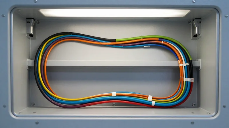 Neat, organized cable harness routing within a medical equipment chassis, showcasing efficient layout.