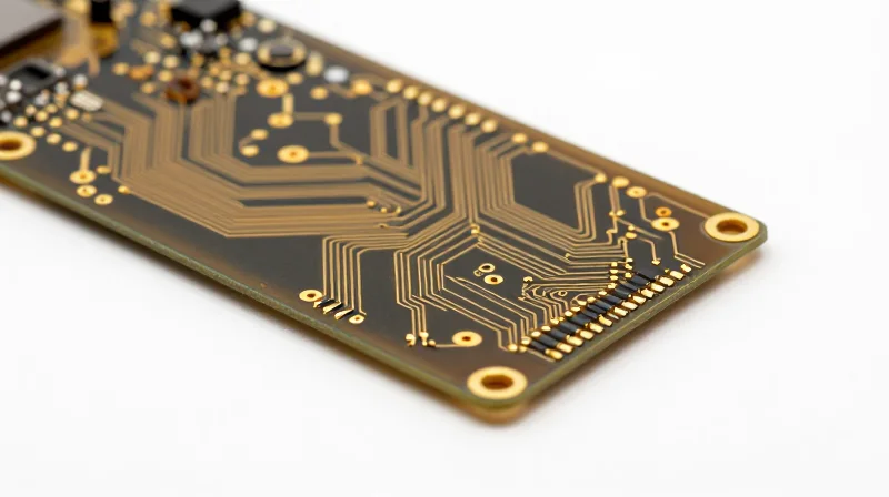 Close-up of a sophisticated high-precision rigid-flex circuit board on a clean surface