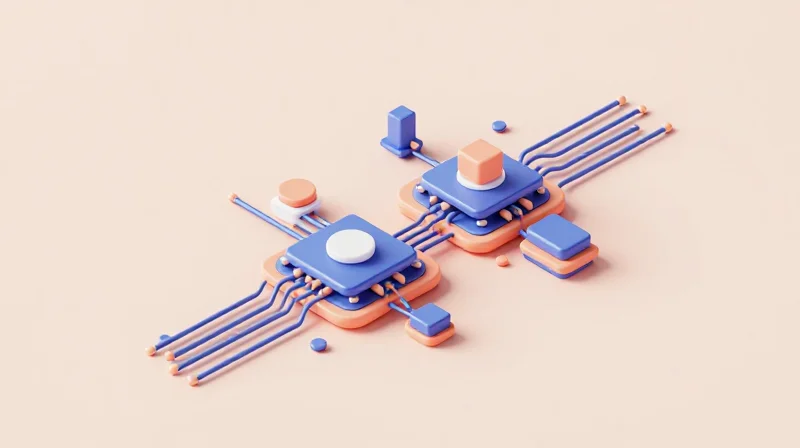 Isometric 3D illustration of a compact electronic device with integrated rigid-flex circuits