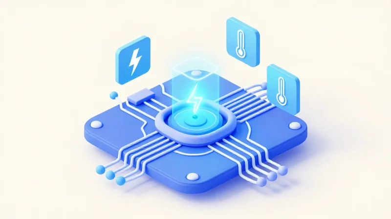Safety Protections: OVP, OCP, and OTP Isometric 3D representation of an intelligent electronic safety monitoring system