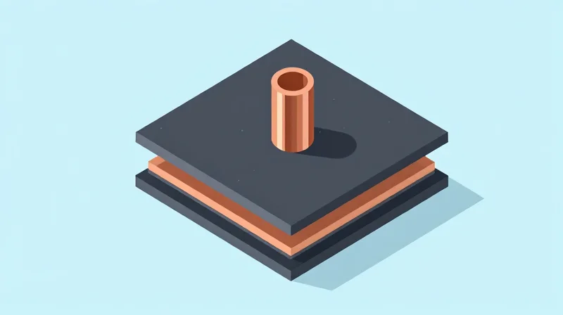 Mastering Via Reliability and Plating Thickness 3D isometric view of a high-current via structure inside a thick PCB.