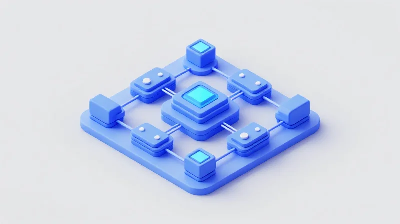 Isometric 3D representation showing the evolution from a single monolithic industrial controller block to a modular, decentralized network of interconnected units.