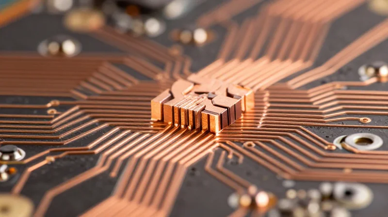 Current-Carrying Capacity and Copper Thickness Macro view of thick copper traces on a green circuit board