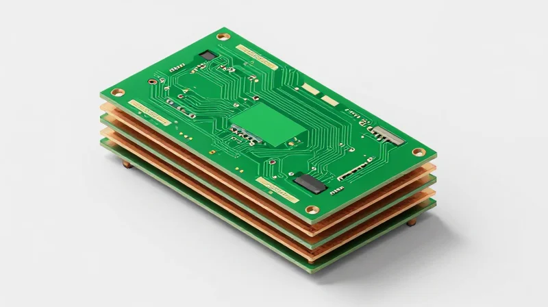 Precision Impedance Control Strategies Isometric view of a multi-layer PCB cross-section showing precise copper traces and dielectric layers.