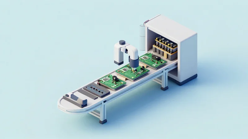 Overcoming Fabrication Challenges with Halogen-Free Laminates Isometric 3D representation of an advanced PCB manufacturing workflow.