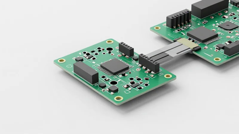 Design Best Practices for Castellated Modules A clean 3D illustration of a modular PCB component fitting perfectly onto a larger carrier board.