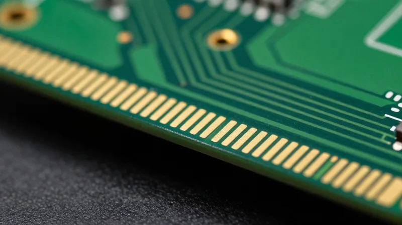 A technical macro view showing the spacing between copper traces and the edge of a printed circuit board.