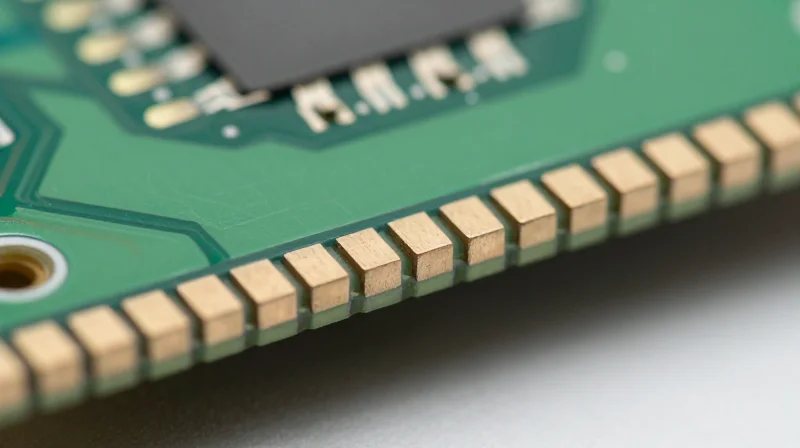 Understanding Castellated Hole Technology A close-up view of a PCB edge with semi-circular plated castellated holes